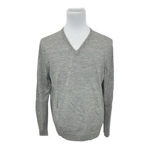Express Men's Heathered Gray Italian Merino Wool V-Neck Sweater Size XL
